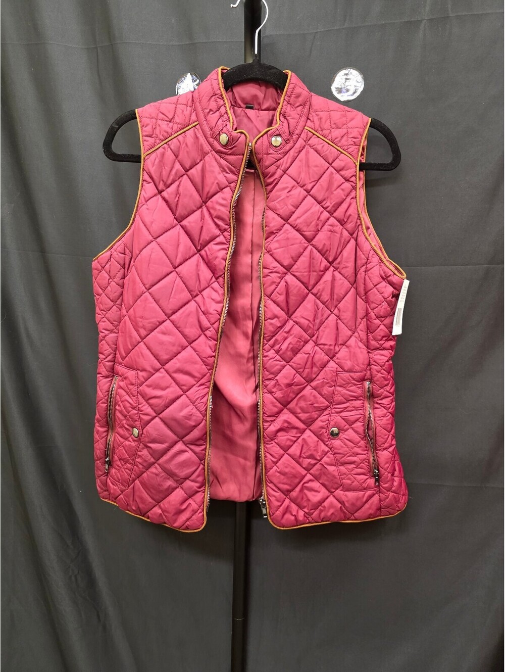 ANIENAYA WOMEN'S LIGHTWEIGHT PADDED QUILTED ZIP‑UP VEST WINE RED LARGE